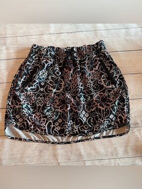 Outdoor Lifestyle Black Mini Skirt with Pink and Cream Floral Accents